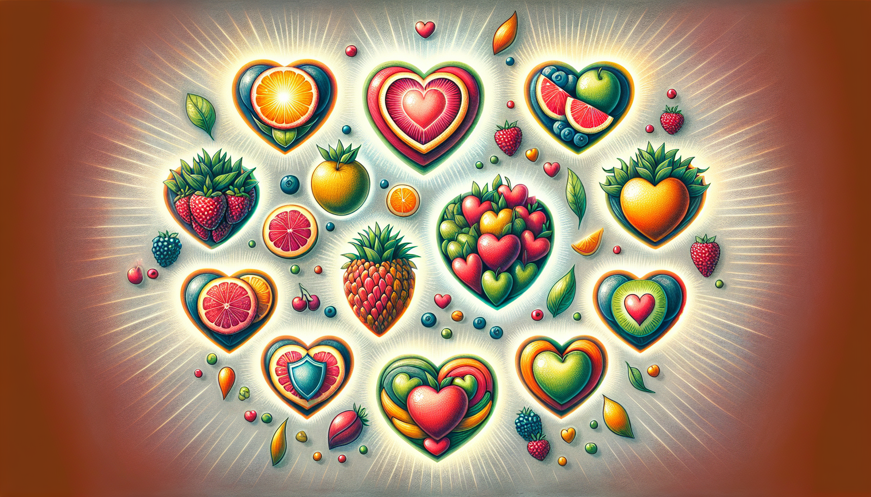 Heart-shaped fruits symbolizing health impacts of fruit consumption