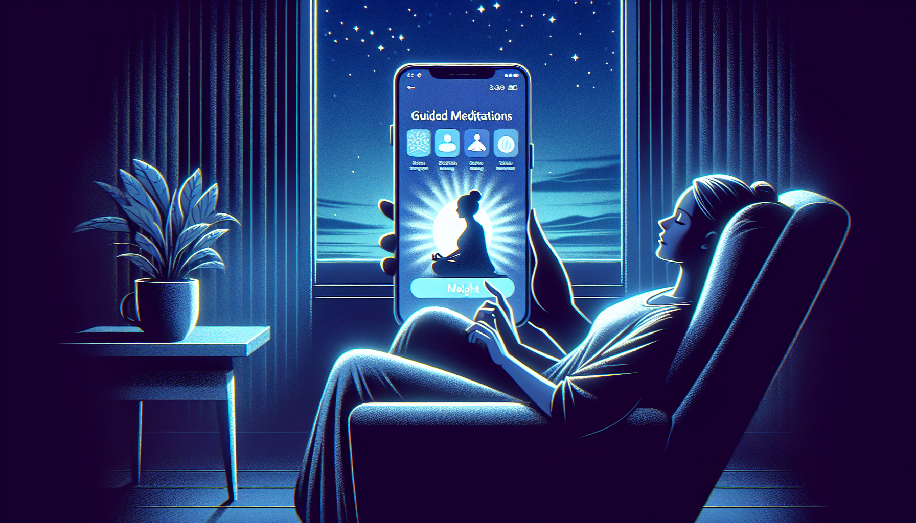 Illustration of a person using a meditation app for sleep