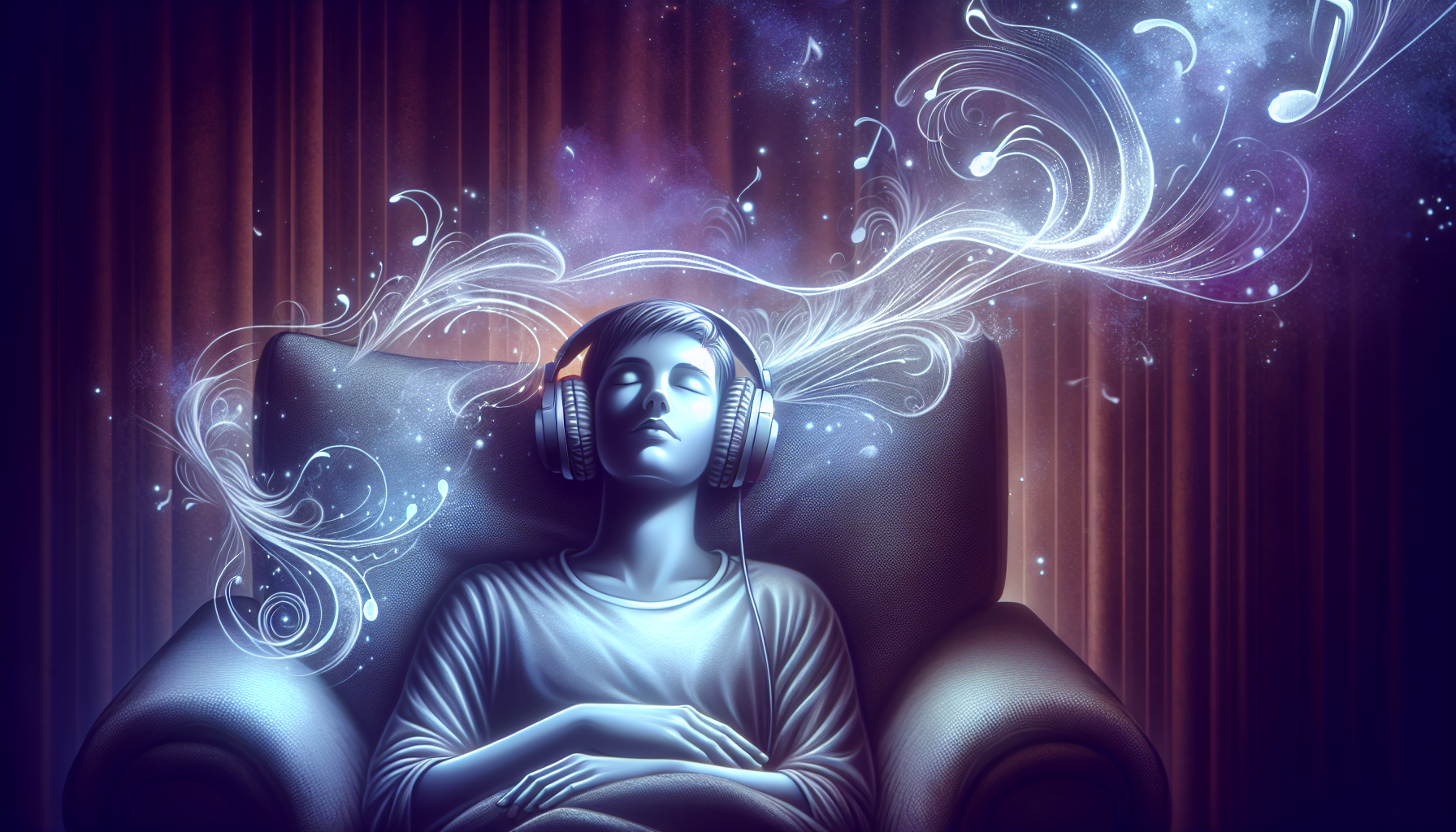 Illustration of a person experiencing relaxation while listening to music for sleep