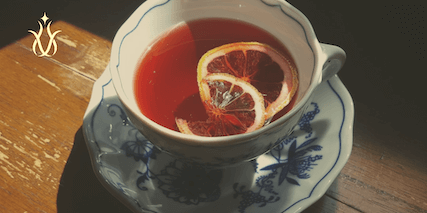 A soothing cup of hibiscus tea with lemon