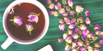Heart with rose petals and tea leaves forming a cardiovascular illustration